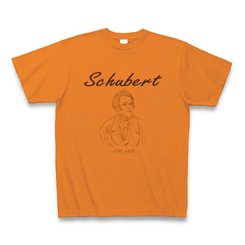 商品詳細 フランツ シューベルト Franz Schubert かわいいスケッチ Tシャツデザイン Zipangu49er クラシックの音楽肖像画の巨匠シリーズ 魔王 野ばら ピアノ Tシャツ オレンジ デザインtシャツ通販clubt