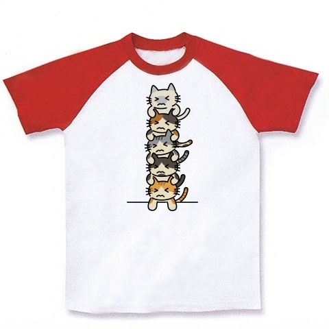 猫猫猫猫猫｜ラグランTシャツ｜ホワイト×レッド