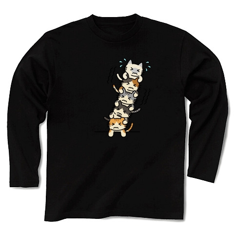 猫猫猫猫猫Ver3｜長袖Tシャツ Pure Color Print｜ブラック
