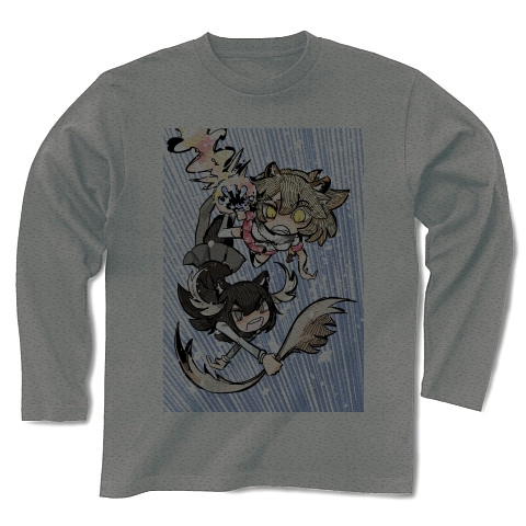 商品詳細 ライオンvsヘラジカ けものフレンズ 長袖tシャツ グレー デザインtシャツ通販clubt