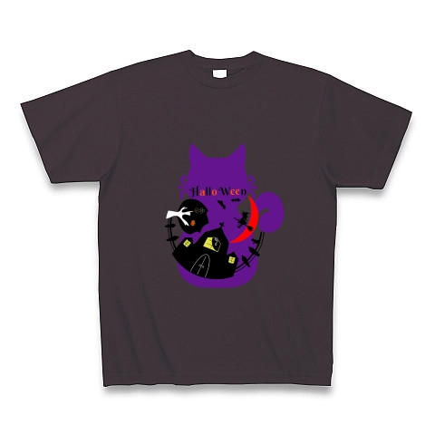 商品詳細 ハロウィン 黒猫シルエット Tシャツ Pure Color Print チャコール デザインtシャツ通販clubt