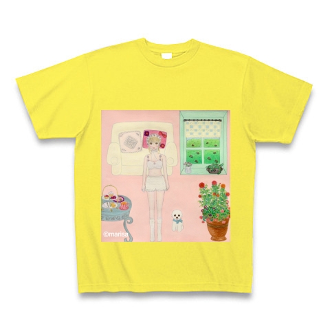 商品詳細 ガーリーな女の子の部屋 手書きイラスト Tシャツ Pure Color Print イエロー デザインtシャツ通販clubt