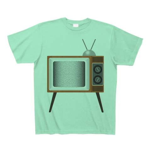 商品詳細 レトロでリアルなテレビのイラスト 砂嵐ノイズの画面 脚付きver Tシャツ ミントグリーン デザインtシャツ通販clubt