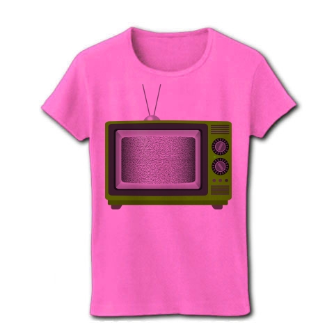 商品詳細 レトロでリアルな可愛い緑色のテレビのイラスト 砂嵐ノイズの画面 レディースtシャツ ピンク デザインtシャツ通販clubt