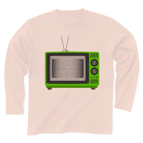 商品詳細 レトロでリアルな可愛い緑色のテレビのイラスト 砂嵐ノイズの画面 長袖tシャツ ライトピンク デザインtシャツ通販clubt