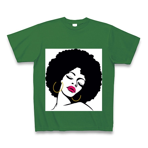 商品詳細 アフロな女性 イラスト Tシャツ Pure Color Print グリーン デザインtシャツ通販clubt