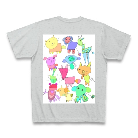 商品詳細 シュールでキュートなアニマル集合手書きイラスト Tシャツ Pure Color Print グレー デザインtシャツ通販clubt