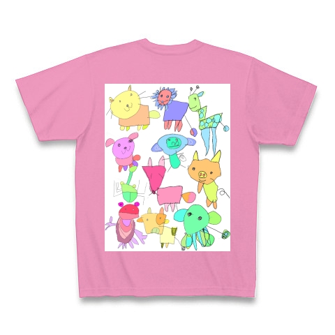 商品詳細 シュールでキュートなアニマル集合手書きイラスト Tシャツ Pure Color Print ピンク デザインtシャツ通販clubt