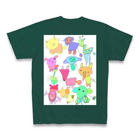 商品詳細 シュールでキュートなアニマル集合手書きイラスト Tシャツ Pure Color Print ディープグリーン デザインtシャツ通販clubt