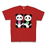 かき氷を食べる双子のパンダ Tシャツ Pure Color Print(レッド)