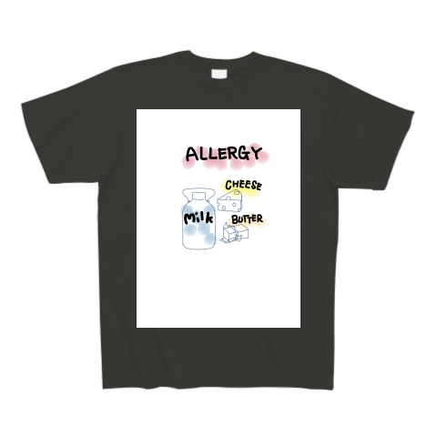 商品詳細 乳製品アレルギー表示 英語とイラスト Tシャツ Pure Color Print スモークブラック デザインtシャツ通販clubt