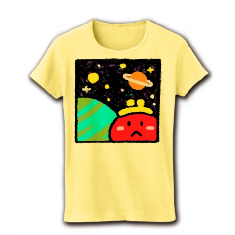 商品詳細 おサイフ 宇宙猫顔 レディースtシャツ ライトイエロー デザインtシャツ通販clubt