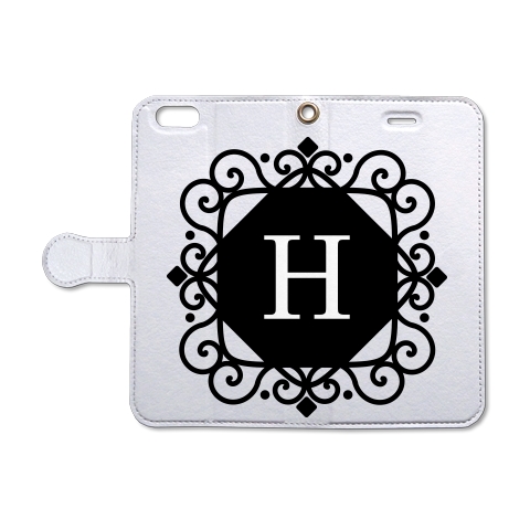 イニシャル「H」｜iPhone6/6s手帳型レザーケース｜ホワイト