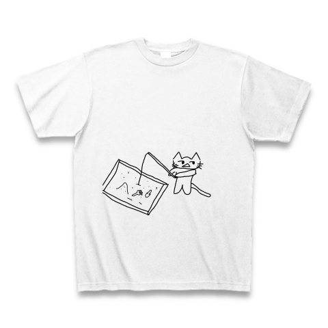 砂場で釣りをする猫｜Tシャツ｜ホワイト