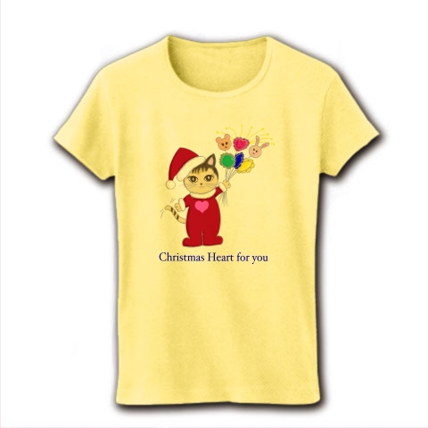 クリスマスキャット｜レディースTシャツ｜ライトイエロー